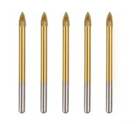 Filteilect Lot de 5 forets de 5 à 12 mm pour carrelage et verre avec tête cruciforme pour céramique, marbre, pierre, bois, béton - pour pointe en carbure revêtue d'étain, 4 bords de coupe, qualité