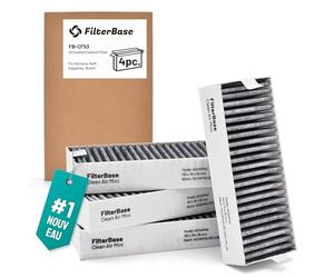 FilterBase® Filtre à Charbon Actif Clean Air 4 Pièces - Ensemble de Filtres Compatible avec Bosch HEZ9VRCR0 / Siemens HZ9VRCR0 / Neff Z821VR0 / Gaggenau CA282111 / Constructa CZ9VRCR0 (195x75x35 mm)