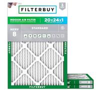 Filterbuy Lot de 3 filtres à air 20 x 24 x 1 pour défense contre la poussière MERV 8, filtres à air plissés pour fournaise CVC (taille réelle : 49,38 x 23,38 x 0,75 pouces)