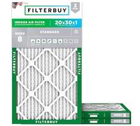 Filterbuy Lot de 3 filtres à air MERV 8 Essential Dust & Allergy Defense (20 x 30 x1), filtres de rechange pour four CVC, plissés électrostatiques, fabriqués aux États-Unis (taille réelle : 19,63 x