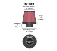 K&N Filters Filtre à air sport RU-4950 Conique universel 64 mm raccordement 152x127x140 mm