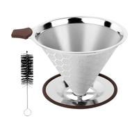 Filtre à Café, Filtre à Café Réutilisable,Filtre A Cafe en Acier Inoxydable, Sans Papier, Filtre à Café Pour Cafetière, Filtre à Main, 3 à 4 Tasses avec Brosses de Nettoyage