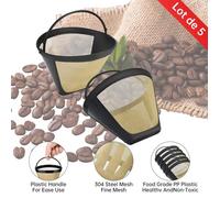 Filtre à Café Permanent, Lot de 5 Filtre à Café Réutilisable en Inox, pour la Filtration du Café et du Thé - 123*58*85mm