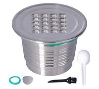 Filtre à capsule de café réutilisable en acier inoxydable de 50 ml, compatible avec les machines, tasse à dosette lavable avec cuillère, brosse et joints, pour une (Trou carré [avec cuillère,