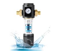 Filtre a Eau avec Manomètre, Filtre à Eau Raccord Maison 1/2" Filtre à Eau Domestique Filtre à Eau Réutilisable Précision de Filtration 40 Microns Débit Exportation 1,5-30 Bar en Laiton