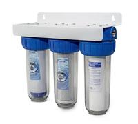 Filtre à eau MGidea NW-BR10B4, Unité de purification d'eau, 3 étages, Cartouche interchangeable 10" (254 mm), Système de filtration sédiments et charbons actifs, 1" - 32,89 mm