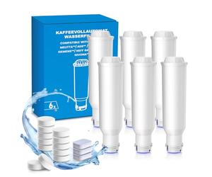 Filtre à eau pour machine à café avec 3 pastilles de détartrage, 12 pastilles de nettoyage, compatible avec Melitta Pro Aqua, Nivona, cartouche filtrante Krups F088, compatible avec Melitta Caffeo