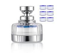 Filtre à Eau Robinet, Filtre à Eau Universel pour Robinet, Filtre Anti-Calcaire avec 6 Éléments Filtrants en Coton PP et Tête de Pulvérisateur Rotatif à 360°, Compatible avec la Majorité des Robinets