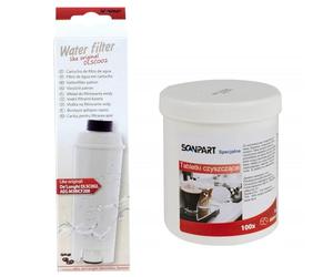 Filtre à eau ScanPart pour machine à café + 100 pastilles de nettoyage de 2 g - Entretien de la machine à café - Réduction du calcaire - Protection du circuit - Amélioration du goût - Accessoires pour