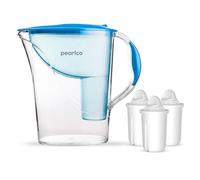 Filtre à eau standard PearlCo (bleu) avec 3 cartouches filtrantes classiques - Réduction du calcaire, du chlore, du plomb et du cuivre - Compatible avec Brita Classic - Fabriqué en Union Européenne