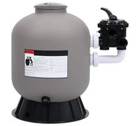 Filtre à sable pour piscine avec valve 6 voies montée sur le côté, plastique gris, 485 x 700 mm, surface de filtration 0,233 m², débit 9 m³/h, raccord 38 mm, pour pompe de piscine 0,75 CV