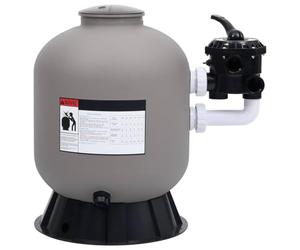 Filtre à sable pour piscine avec valve 6 voies montée sur le côté, plastique gris, 485 x 700 mm, surface de filtration 0,233 m², débit 9 m³/h, raccord 38 mm, pour pompe de piscine 0,75 CV