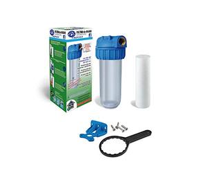 Filtre à sédiments 50 microns 10". Comprend une cartouche à sédiments de 50 microns, un support de filtre, un support de porte-filtre pour mur et une e support de filtre.