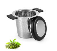 Filtre à Thé, Infuseur 304 Acier Inoxydable avec Poignées & Couvercle en silicone Accessorie pour le thé Mailles Fine Universels pour Théière, Tasse, Bouteille
