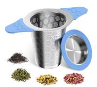 Filtre à Thé, Infuseur Thé en 304 Acier Inoxydable, Avec poignée et couvercle en silicone, Maille fine, Réutilisable Infuseur à Thé, Universel pour Théière, Mug, Tasse, Bouteille, Verre - bleu
