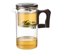 Filtre à thé magnétique à une main | Séparation de l'eau du thé | Verseuse en verre transparent résistant à la chaleur avec poignée en bois pour thé noir et vert 550 ml 750 ml