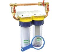 Filtre anti-calcaire double (bypass 3/4'') - POLAR - FD34CBP - Cartouche CJ10AA 5µm - Éco polyphosphate - Protection chauffe-eau