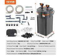 VEVOR Filtre d'aquarium 1000 L/H, filtre à 3 étages 284 L, ultra silencieux avec protection UV, submersible avec fonctions multiples pour aquariums, 11 W