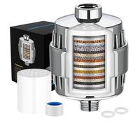 Filtre de douche 15 étapes pour eau dure avec filtre multi-étapes remplaçable - Adoucisseur d'eau avec cartouche de vitamine C pour éliminer le chlore, les métaux lourds