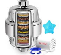 Filtre de douche à 34 étapes avec vitamine C pour eau dure - Filtre adoucisseur d'eau avec cartouche filtrante remplaçable à plusieurs étapes pour éliminer le chlore, les métaux lourds