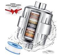 Filtre de pommeau de douche pour eau dure - Filtre de douche en 24 étapes avec 4 cartouches filtrantes remplaçables, protège votre peau et vos cheveux du chlore et des métaux lourds dans l'eau, chromé