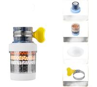 Filtre de robinet de cuisine rotatif à 360° avec purification intégrée en 6 étapes utilisant la pierre Maifan de charbon actif de noix de coco et support de zéolite (blanc)