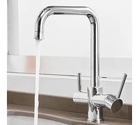 Filtre de robinet d'eau de cuisine à 3 voies - Mélangeur d'eau potable 3 en 1 avec bec pivotant à 360°, finition chromée, eau purifiée pour évier, parfait pour les flocons d'avoine et les boissons