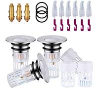 Filtre de vidange d'évier de salle de bain pour attrape-cheveux - Noyau en laiton avec panier de filtre amovible, compatible avec les éviers américains de 3 cm à 3,8 cm, comprend 3 bouchons, 6 brosses