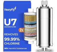 Filtre Douche Éliminé 99% Chlore, Filtre Anti Calcaire Douche avec 2 Cartouches, Adoucisseur d'Eau Dure, Améliore Peau et Cheveux, Installation Facile, Compatible Tuyau G1/2, Filtration Jusqu'à 100%