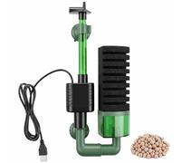 Filtre éponge pour aquarium, 78 litres, filtre d'aquarium double éponge remplaçable avec 1 éponge biochimique et 1 sac de billes en céramique filtrées, pour eau salée et eau douce (pompe à air USB