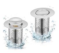Filtre Evier en Acier Lnoxydable, 2 Pièces 33 × 50 mm Filtre Lavabo, avec Noyau de Rebond de Type Poussoir en Laiton, Filtre Cheveux Douche pour Cuisine, Salle de Bain et Balcon 0XBIT