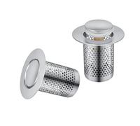 Filtre Evier en Acier Lnoxydable, 2 Pièces 33 × 50 mm Filtre Lavabo, avec Noyau de Rebond de Type Poussoir en Laiton, Filtre Cheveux Douche pour Cuisine, Salle de Bain et Balcon 0XBIT