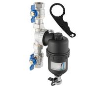 Filtre Magnétique DN25 (1") pour Chauffage & Pompe à Chaleur avec Vannes à Boule - Séparateur Magnétique de Saletés - Outil de Nettoyage Inclus