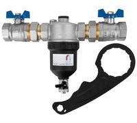 Filtre Magnétique DN32 (1 1/4") pour Chauffage & Pompe à Chaleur avec Vannes à Boule - Séparateur Magnétique de Saletés - Outil de Nettoyage Inclus