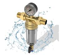 Filtre mécanique à contre-rinçage, finesse de filtration 40 μm, filtre à eau avec manomètre et filtre autonettoyant, partie supérieure du filtre en laiton, empêche le rinçage de corps étrangers (1")