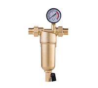 Filtre Sous Evier, Siphon Backwas pré-filtre filtre à eau chaude, système de purificateur en laiton entier préfiltre à mailles en acier inoxydable avec jauge d'eau chaude(Brass with gauge,0.5 inch)