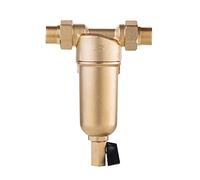 Filtre Sous Evier, Siphon Backwas pré-filtre filtre à eau chaude, système de purificateur en laiton entier préfiltre à mailles en acier inoxydable avec jauge d'eau chaude(Whole brass,0.5 inch)