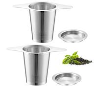 Filtre Thé Acier Inoxydable, 2 Pièces Filtre Thé Avec Couvercle, Passoire Thé Avec Couvercle, Filtre Thé Double Poignée, pour Théières, Tasses, Tasses pour Infuser le Thé et le Café en Vrac (A)