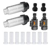 Filtre Tuyau Arrosage, 2 Pièces Filtres à Eau 3/4" avec 8 Inserts de Filtre et Adaptateurs Rapides et vanne de régulation pour Nettoyeur Haute Pression Pompe de Jardin Camping Caravanes