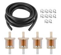 Filtres pour Conduites de Carburant Kit, 2 m Durite Essence Diamètre Intérieur 8 mm + 4 Pièces Filtre Essence 8mm, avec 10 Colliers de Serrage et un Tournevis Plat, Adapté aux Moteurs (Noir + Jaune)