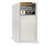 Filtrete BD20-6PK-2E MPR 300 12x24x1 AC Furnace Air Filter, Clean Living Basic Dust, 6-Pack Filtre Four, Blanc