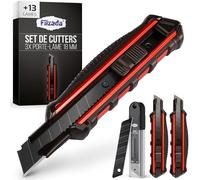 Filzada® 3x Cutter Professionnel avec 13x Lame de Rechange pour Cuteurs Carbon BLACK - Cutter 18mm Métal - Robuste Cuteurs de Travail Professionnel - Cutters ULTRARAPIDE