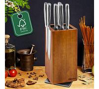 Fimaten Bloc couteau magnétique sans couteaux, Pivotant à 360 Porte-couteaux magnétique en bois d'acacia, Universel Bloc Bois Range Couteaux avec insert, Magnétique Bloc Couteaux Cuisine, 25x11,5cm