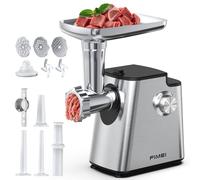 FIMEI Hachoir à Viande Électrique, 4-en-1 avec 3 Grilles, 2 Lames, 3 Embouts à Saucisse, Kit Kibbe, Accessoire à Pâtisserie, Fonction Inverse Anti-Blocage, Base en Acier Inoxydable & Antidérapante