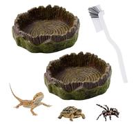 FIMJEP Gamelles pour Reptiles en PVC en Forme de Souche - Lot de 2 avec Brosse de Nettoyage, 7×7×2 cm, pour Tortues, Lézards et Petits Animaux