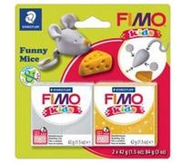STAEDTLER - Fimo Kids Funny Kit - Set "Drôle de souris" - 2 pains pâte à modeler 42g assortis + notice d'utilisation - 8035 11