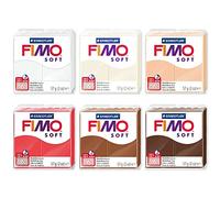 FIMO Pâte à modeler au four polymère souple - 57 g - Lot de 6 - Couleurs chaudes et neutres, chair, blanc, sahara, chocolat, caramel, rose antique