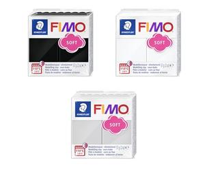 FIMO Pâte à modeler polymère souple pour four - Couleurs les plus populaires - 57 g - Noir, blanc, gris dauphin - Lot de 3
