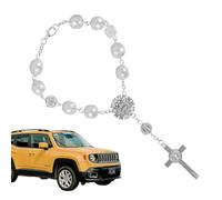 FIMWOLZ 1 Chapelet de Voiture pour Rétroviseur avec Saint Christophe et Crucifix Argent Cadeau pour Conducteur Chapelet pour Pare-Soleil Rétroviseur Intérieur Talisman pour la Chance en Voyage