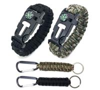 FIMWOLZ 2 Pcs Bracelet Paracorde Kit de Survie Multifonctionnel pour Randonnée et Aventure en Plein Air Sifflet Silex Boussole Livré avec 2 porte-clés en corde